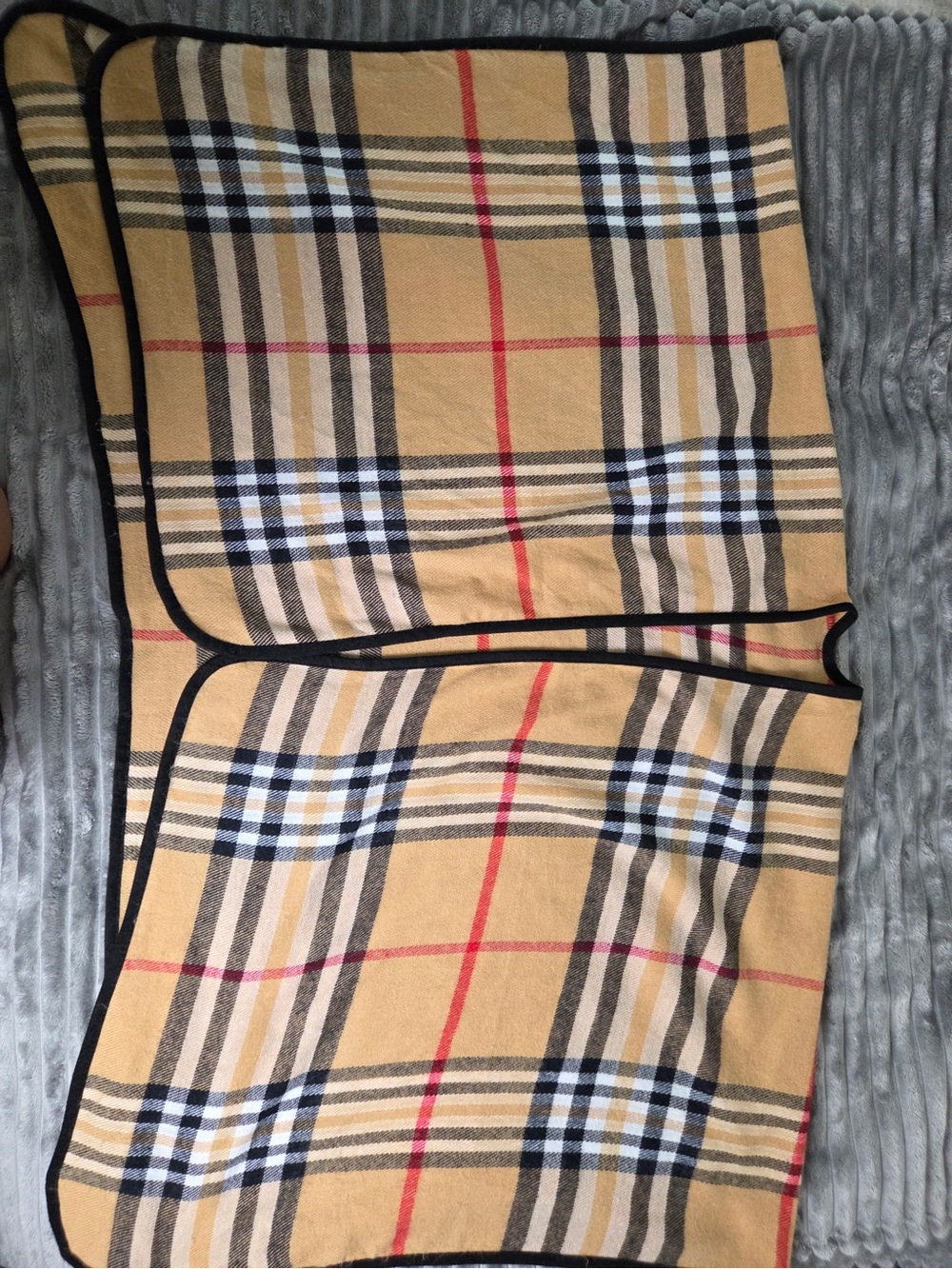 Rainbow Plaid Wool-Feel Scarf in Tan, Black, Red